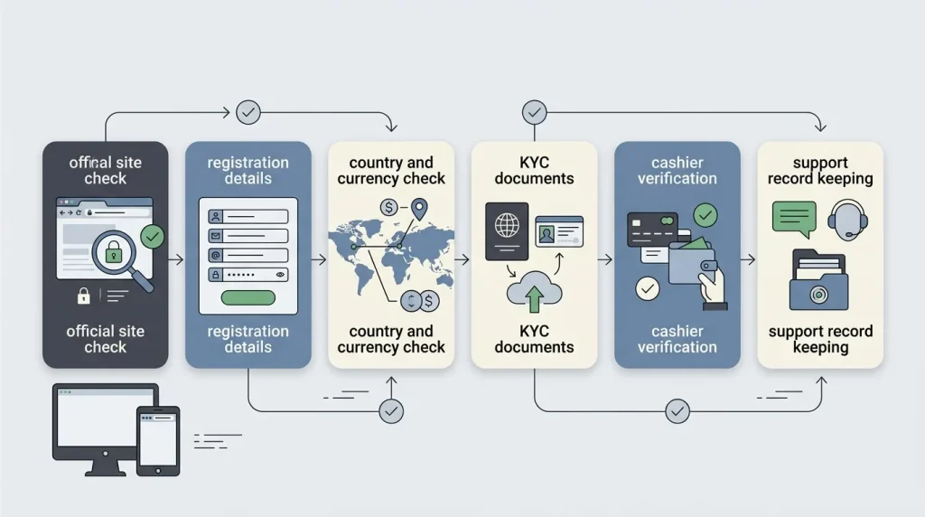 Gransino account UK readiness flow: registration, KYC and cashier checks